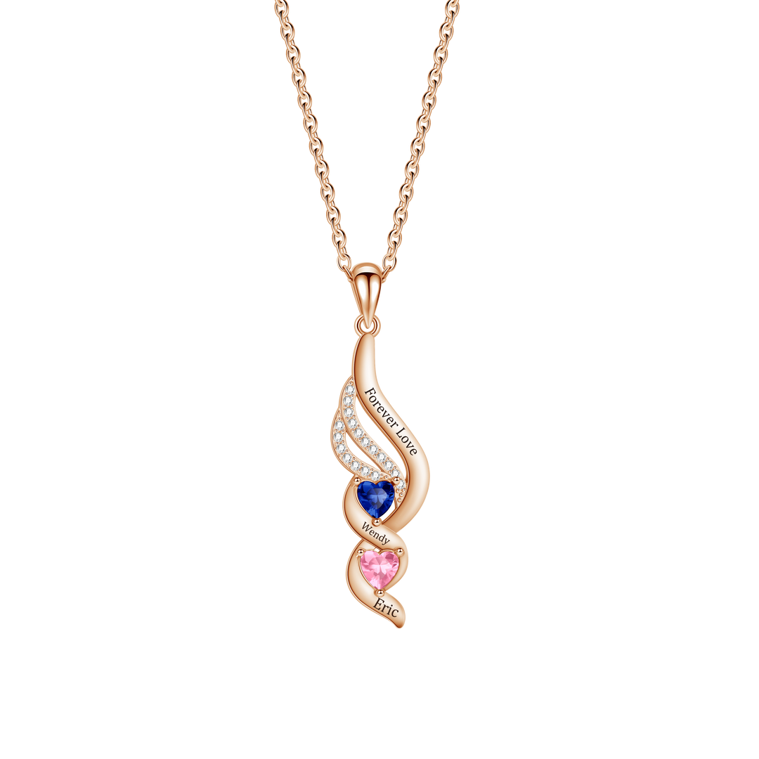 Personalized Wings & Heart Birthstone Necklace