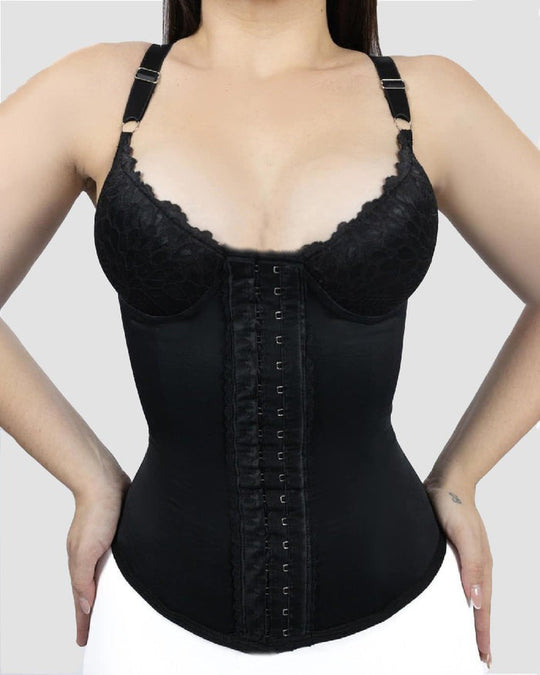 Seamless Satin 18 Steel Bone Corset Vest Lace Cups Bustier Top