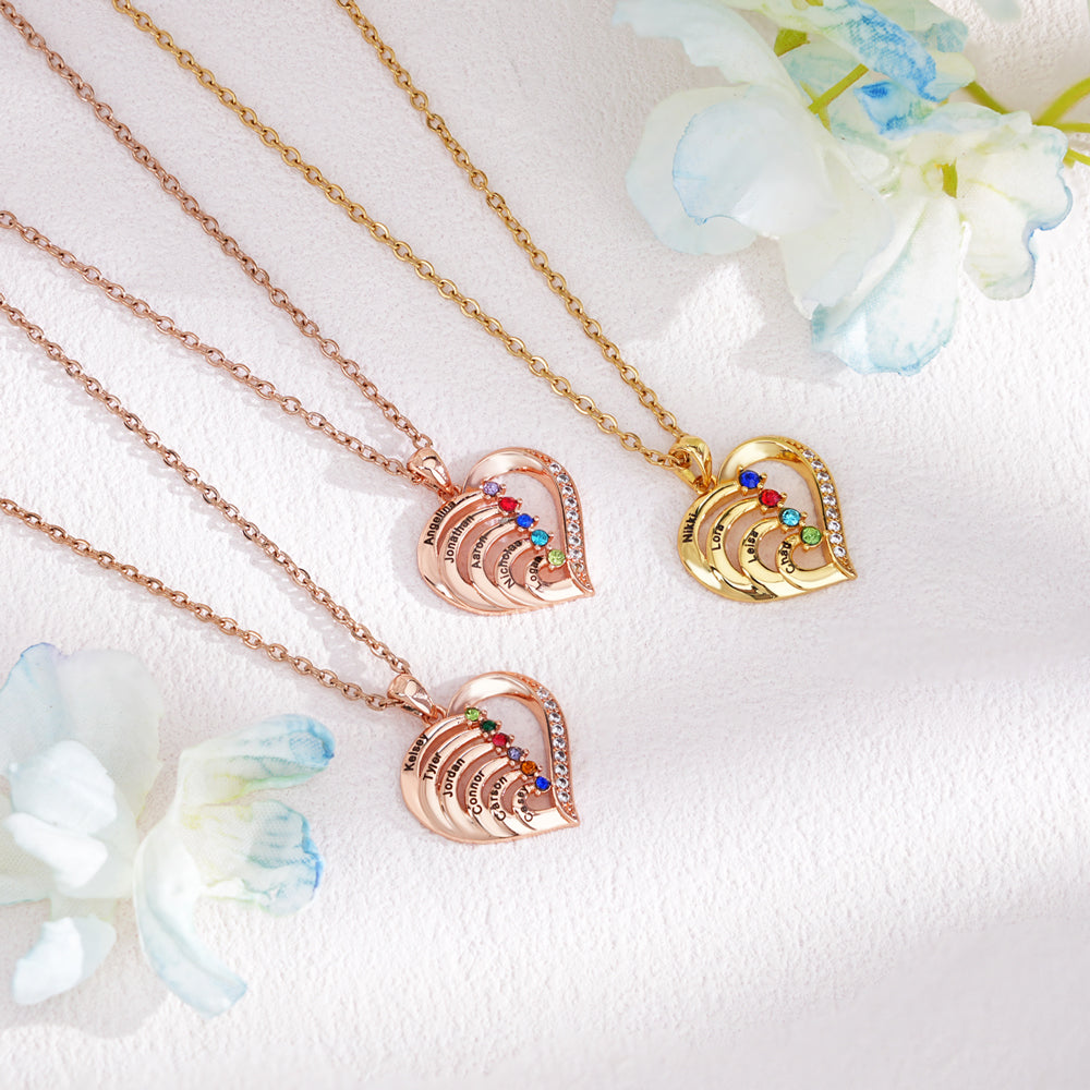 Personalized Heart-Shaped Birthstone Necklace - Custom Name/Date Option