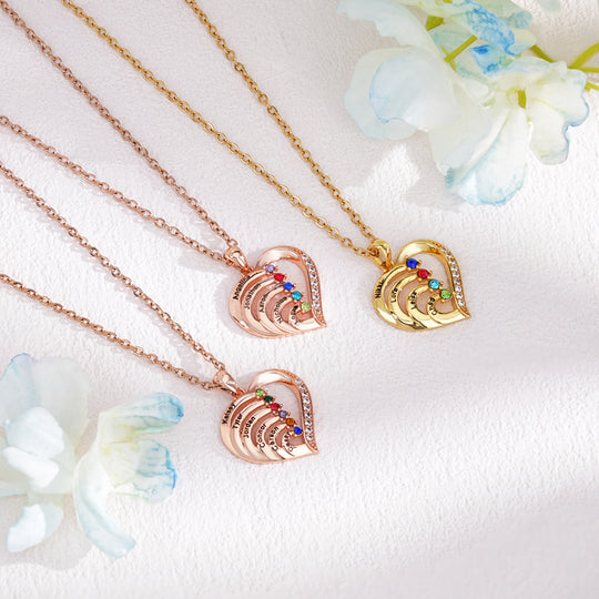 Personalized Heart-Shaped Birthstone Necklace - Custom Name/Date Option