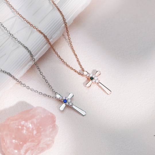 Sparkling Diamond Birthstone Cross Necklace