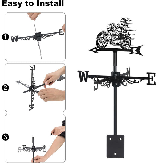 Skull Motorcycle Halloween Weathervane Stainless Steel Outdoor Decor