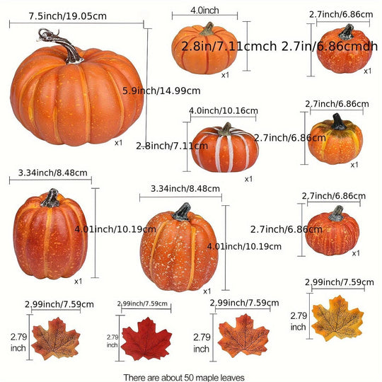 58-Piece Artificial Pumpkin and Maple Leaf Fall Decor Set for Halloween