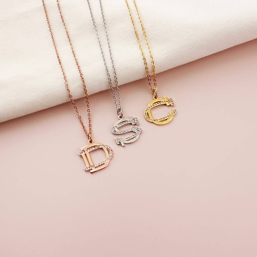 CZ Diamonds Inlaid Initial Necklace