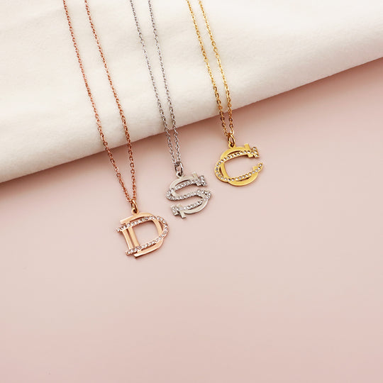 CZ Diamonds Inlaid Initial Necklace