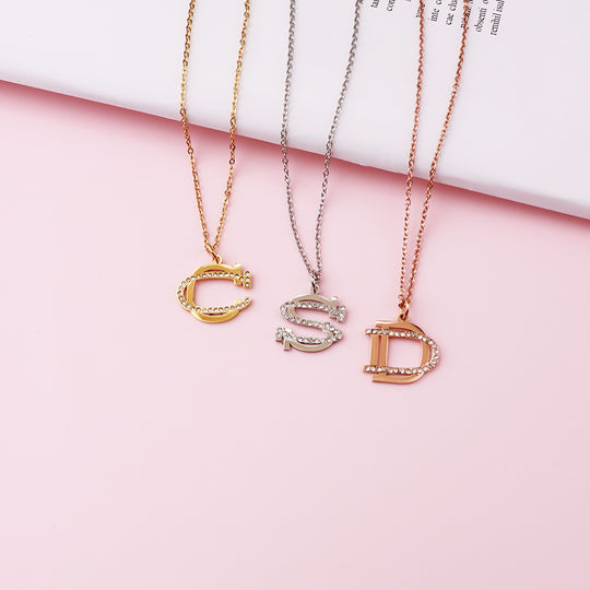 CZ Diamonds Inlaid Initial Necklace