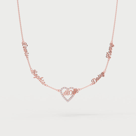 Mom's Heart Diamond Multiple Names Necklace