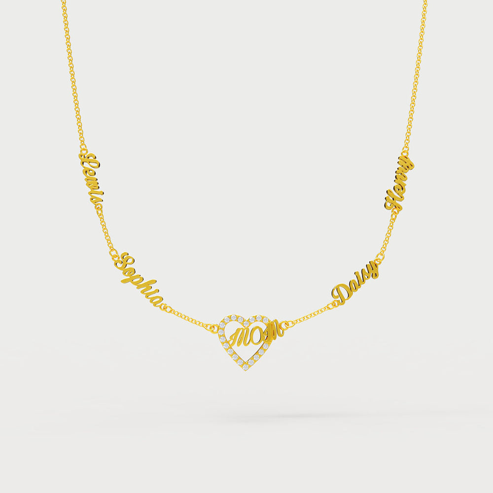 Mom's Heart Diamond Multiple Names Necklace