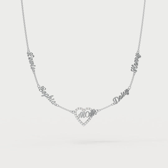 Mom's Heart Diamond Multiple Names Necklace