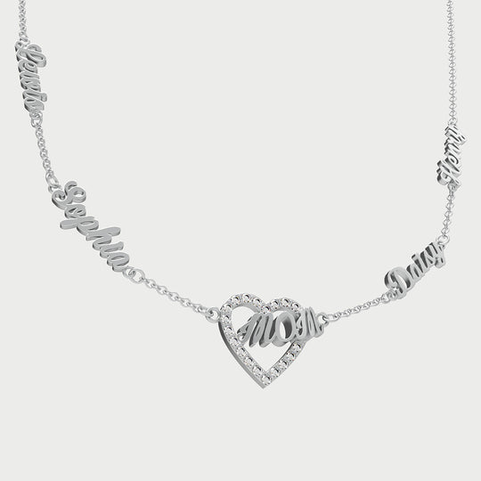 Mom's Heart Diamond Multiple Names Necklace