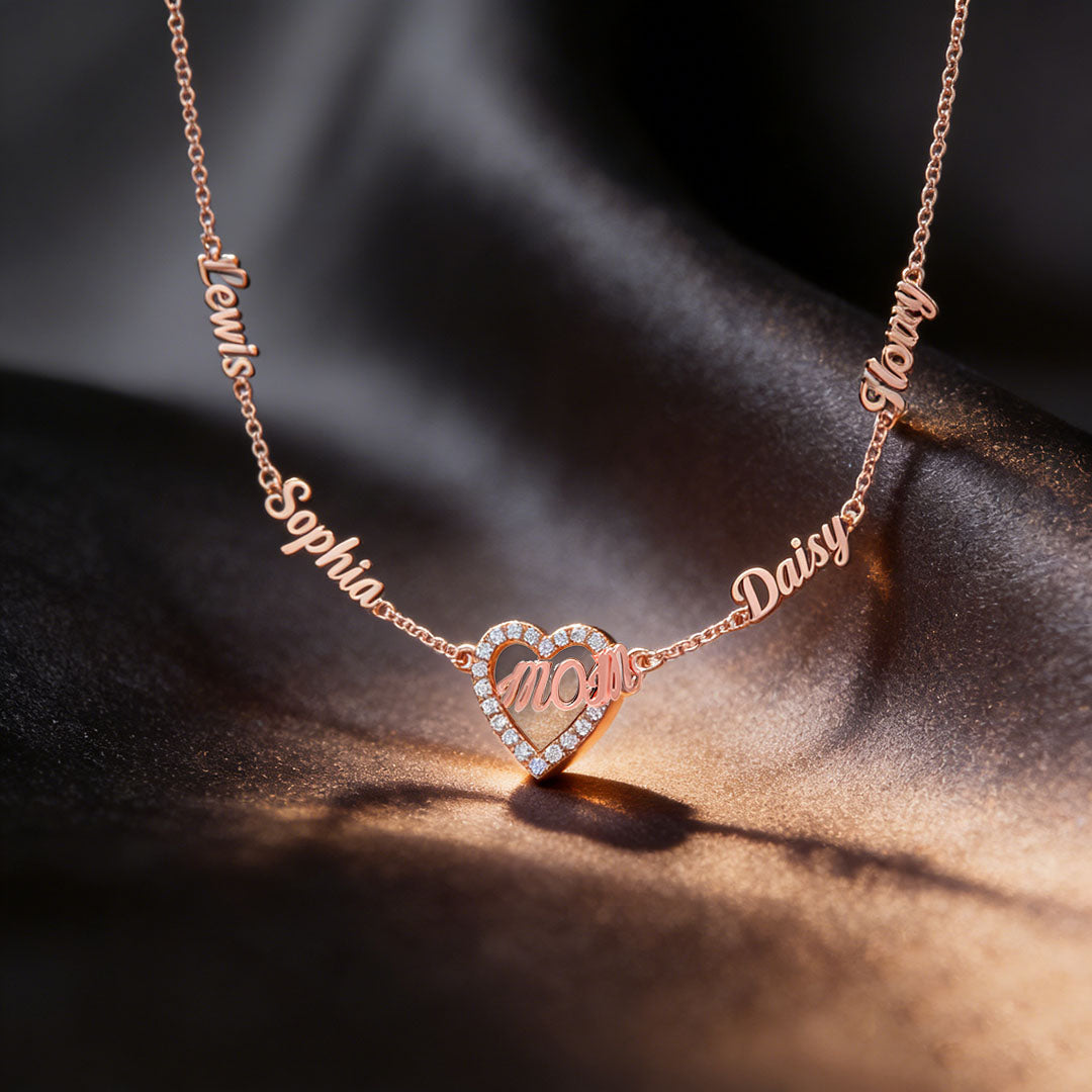 Mom's Heart Diamond Multiple Names Necklace