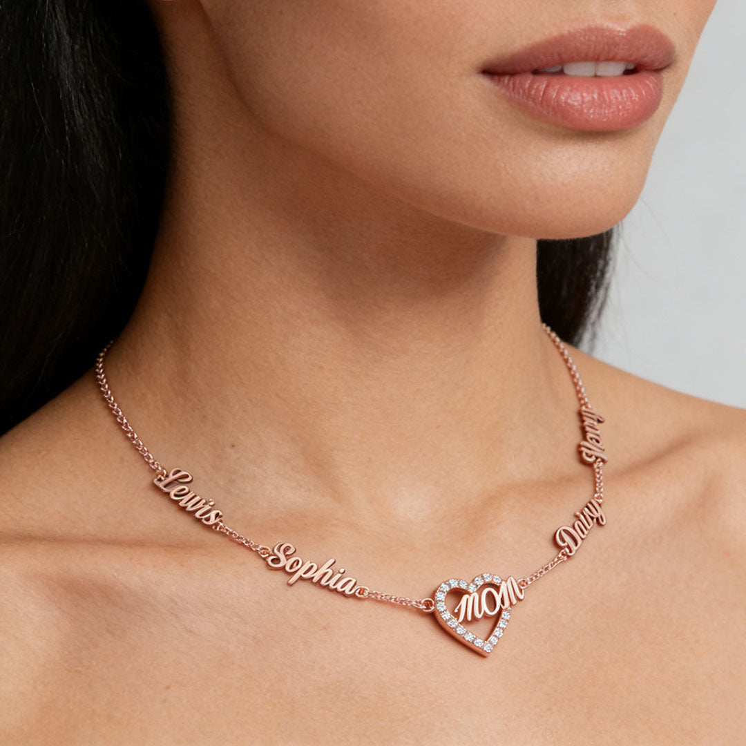 Mom's Heart Diamond Multiple Names Necklace