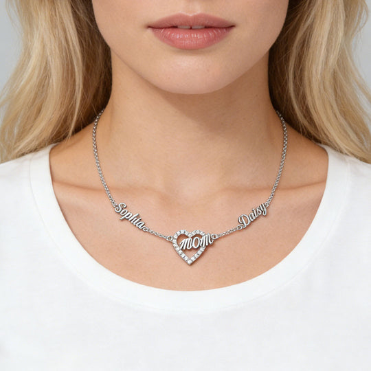 Mom's Heart Diamond Multiple Names Necklace