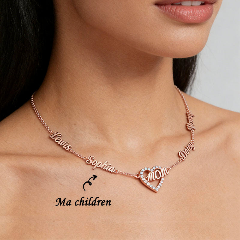 Mom's Heart Diamond Multiple Names Necklace
