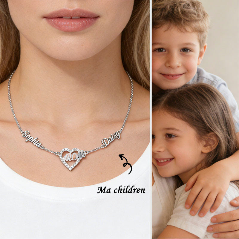 Mom's Heart Diamond Multiple Names Necklace