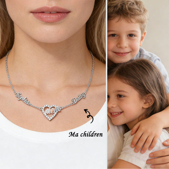 Mom's Heart Diamond Multiple Names Necklace