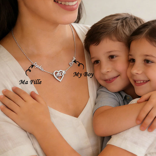 Mom's Heart Diamond Multiple Names Necklace