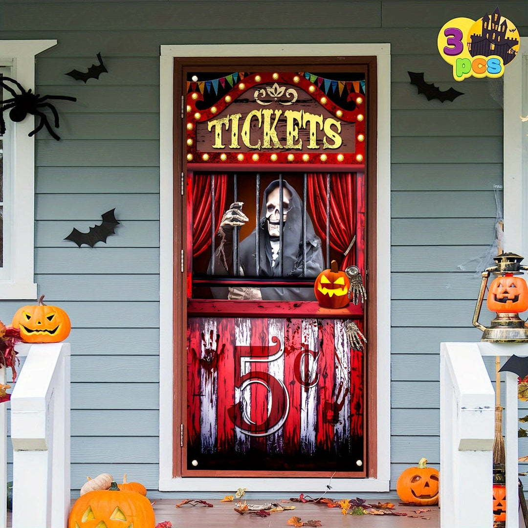 Black Polyester Halloween Banner for Spooky Entryway Decor