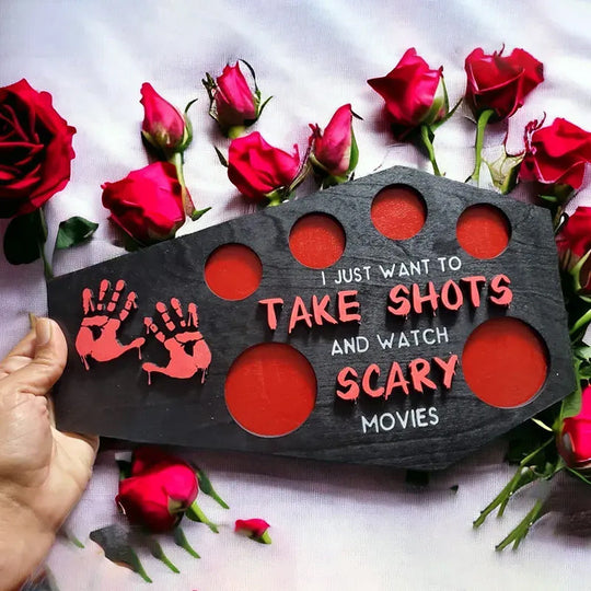 Coffin-Shaped Wooden Shot Glass Tray for Halloween Parties