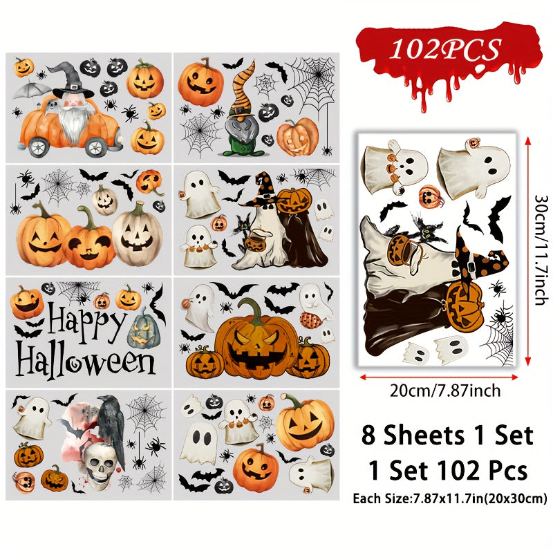 102-Piece Reusable Halloween Window Stickers with Pumpkin & Bat Designs