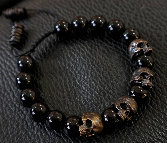 Halloween Style Skull Army Onyx Bead Bracelet