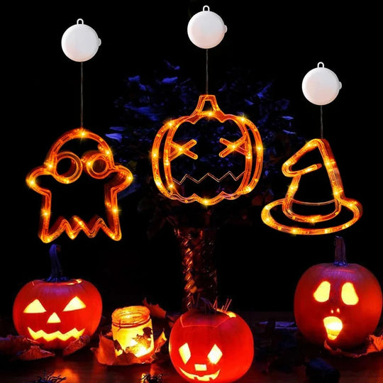 Halloween Window LED Lights with Spooky Pumpkin and Ghost Designs