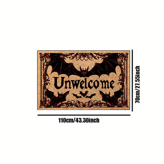 Halloween Bat Welcome Doormat – Non-Slip Heavyweight Plush Rug with Red Gothic Lettering – Indoor/Outdoor Entry Mat for Spooky Home Décor