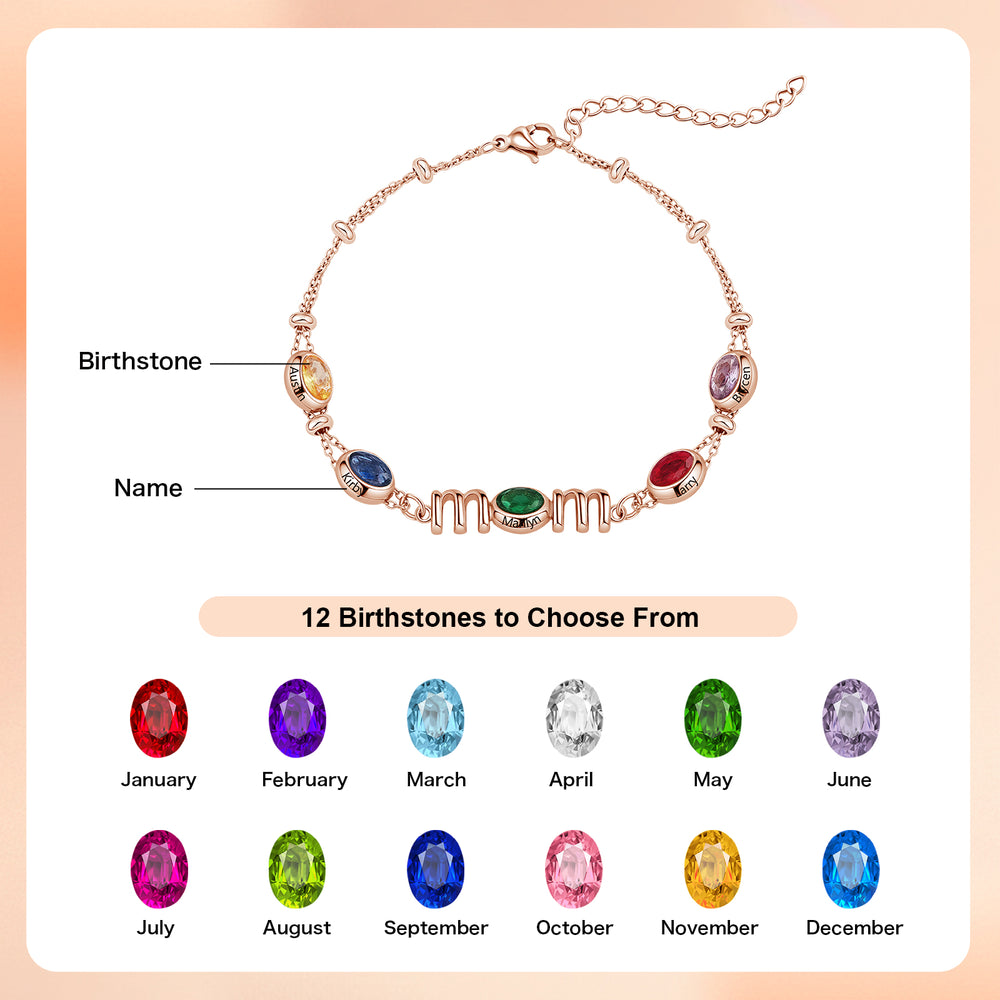 Custom Kids Name Birthstone Mom Bracelet