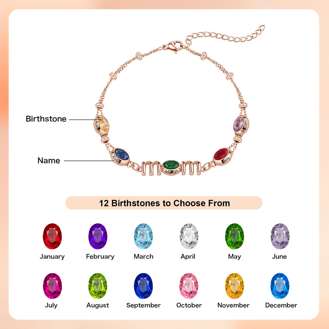 Custom Kids Name Birthstone Mom Bracelet