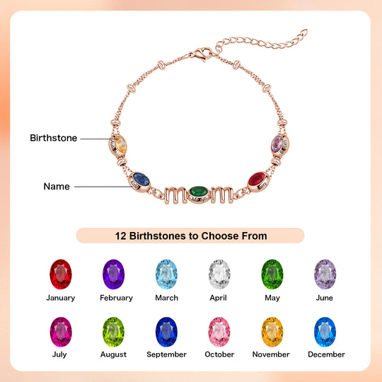 Custom Kids Name Birthstone Mom Bracelet