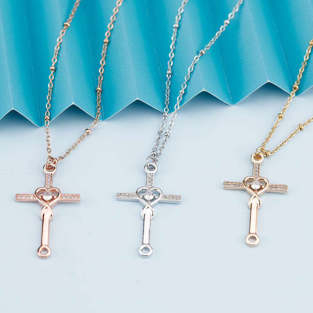 Love Crystal Heart Cross Necklace