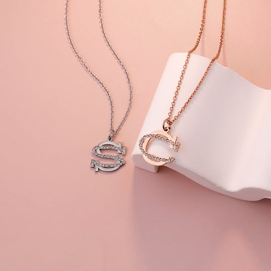 CZ Diamonds Inlaid Initial Necklace