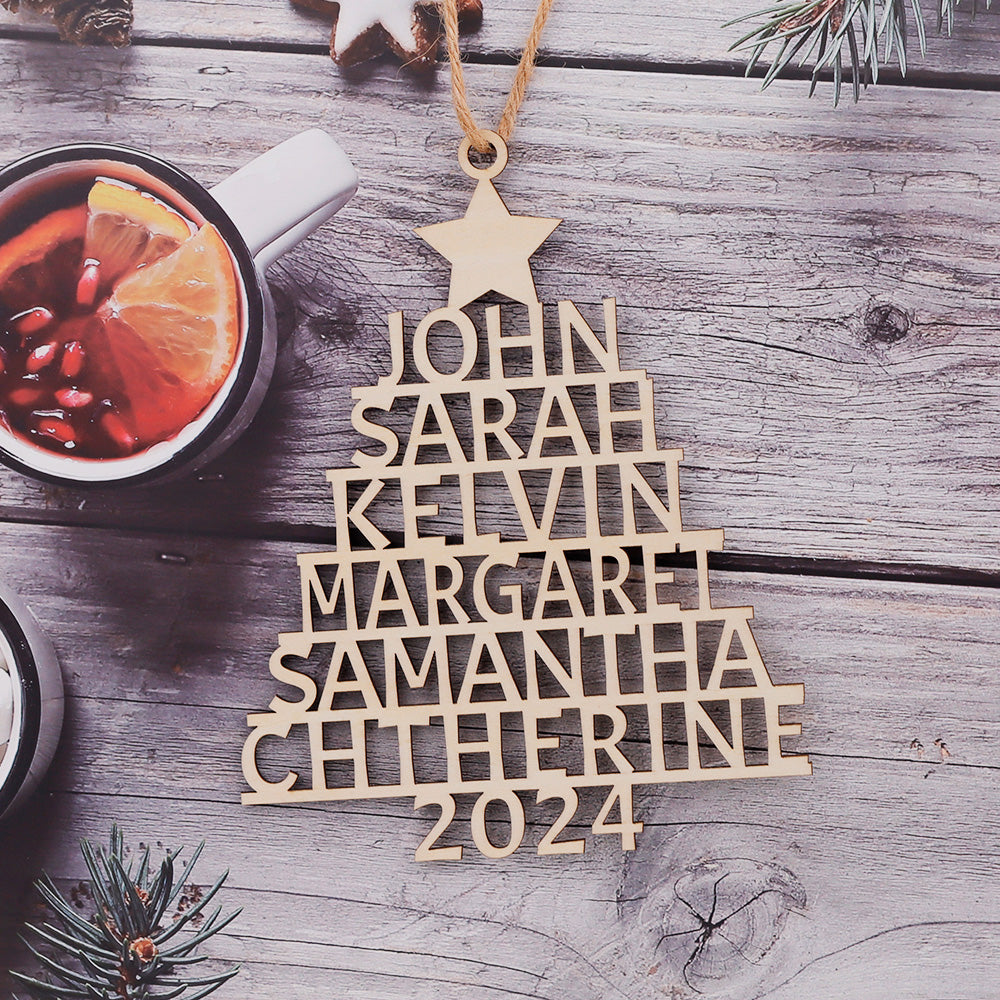 Personalized Family Name Ornament Wooden Christmas Tree Ornament