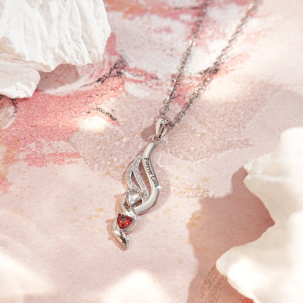 Personalized Wings & Heart Birthstone Necklace