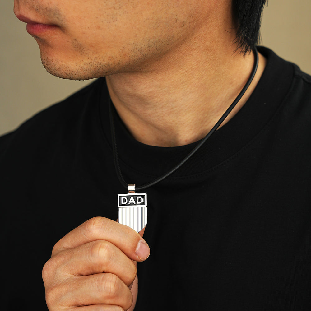 DAD Engraved Shield Pendant Necklace