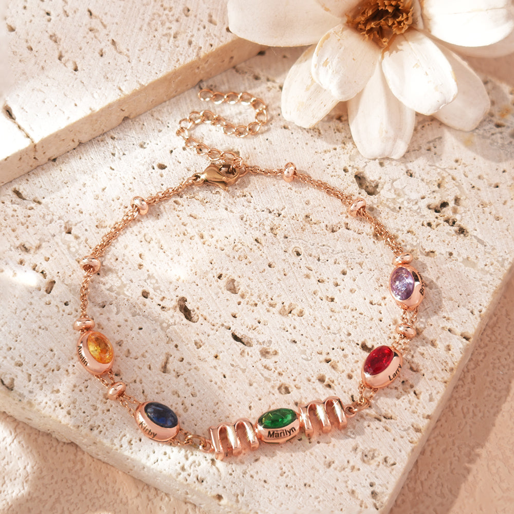 Custom Kids Name Birthstone Mom Bracelet