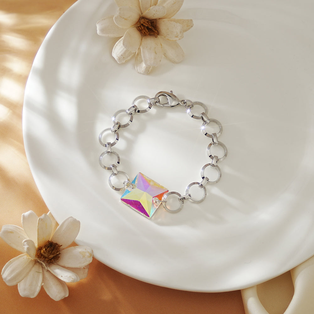 Square Cut Colorful Crystal Pavé Bracelet