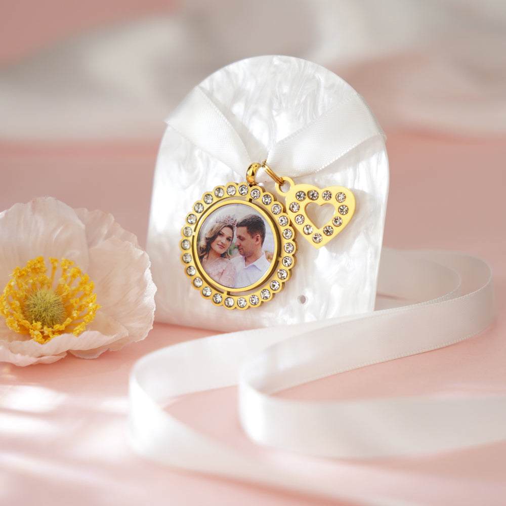 Engagement Gift Bouquet Pendant Photo Heart Keychain
