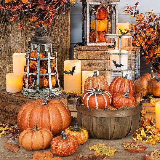58-Piece Artificial Pumpkin and Maple Leaf Fall Decor Set for Halloween