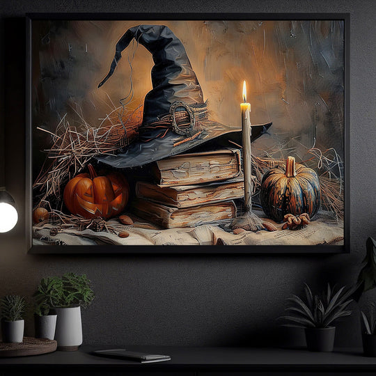 Halloween Witch Canvas Wall Art with Spooky Autumn Decor