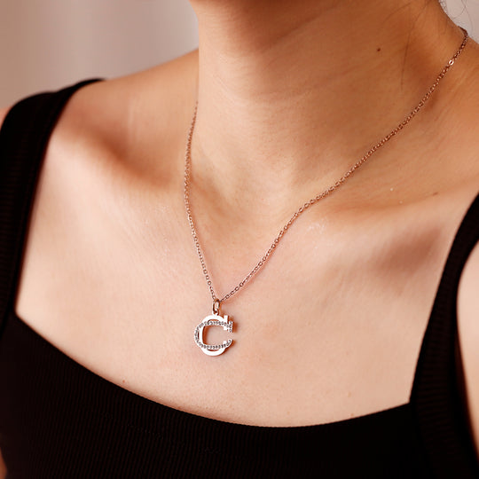 CZ Diamonds Inlaid Initial Necklace