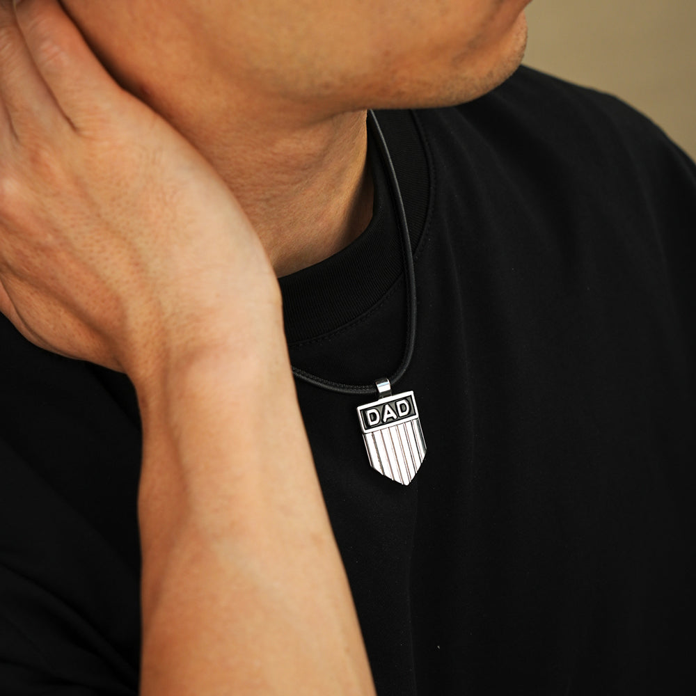 DAD Engraved Shield Pendant Necklace
