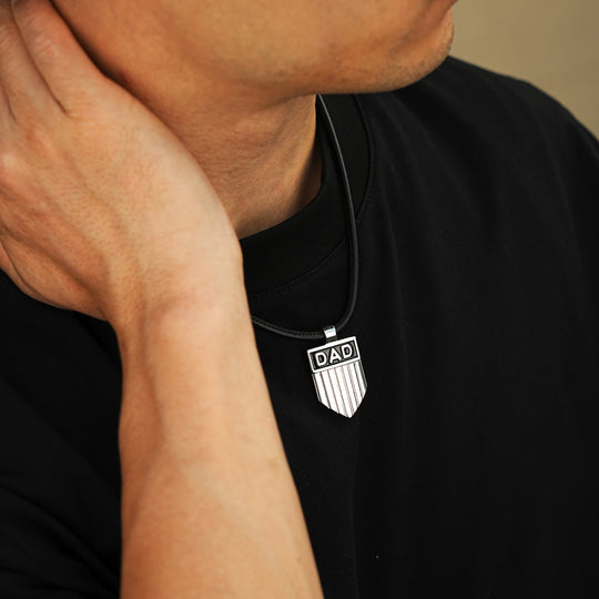 DAD Engraved Shield Pendant Necklace