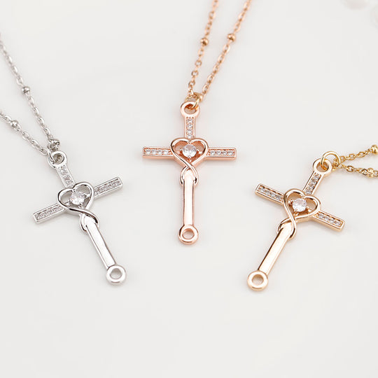 Love Crystal Heart Cross Necklace