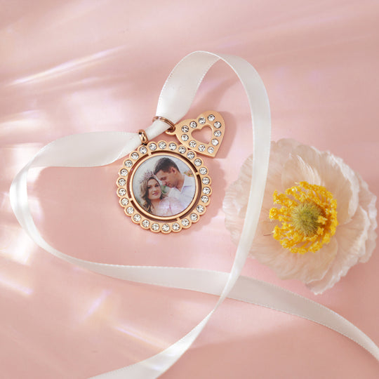 Engagement Gift Bouquet Pendant Photo Heart Keychain