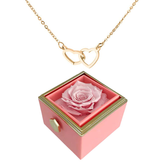 Eternally Preserved Rotating Rose Box-Engraved Heart Necklace