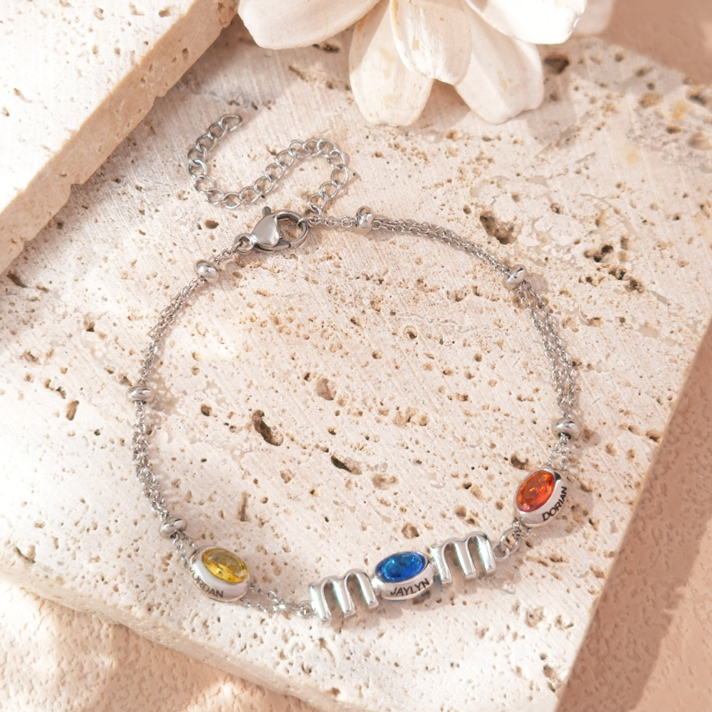 Custom Kids Name Birthstone Mom Bracelet
