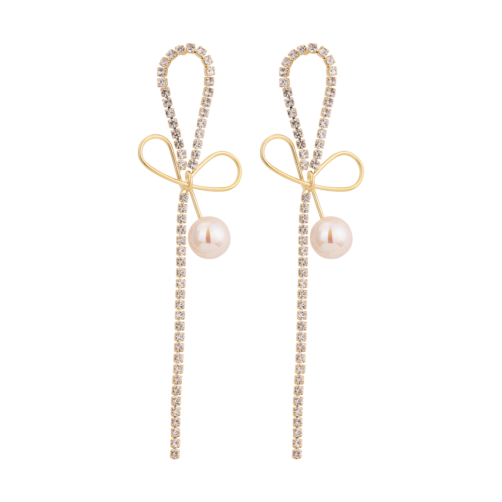 Pearl Earrings with Bowknot Design