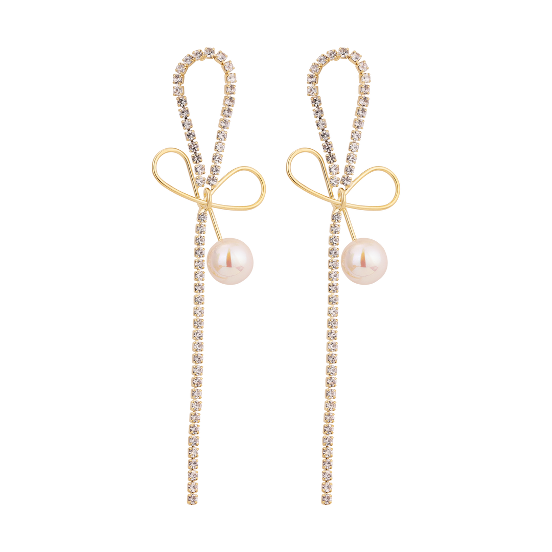 Pearl Earrings with Bowknot Design