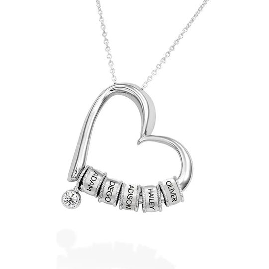 Christmas Gift Charming Heart Necklace with Engraved Beads